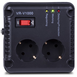 SVEN VR-V1000, 500W, Automatic Voltage Regulator, 2x Schuko outlets+1x ІЕС 320, Input voltage: 184-285V, Output voltage: 230V ± 10%, diod indicators on the front panel, plastic body, Black